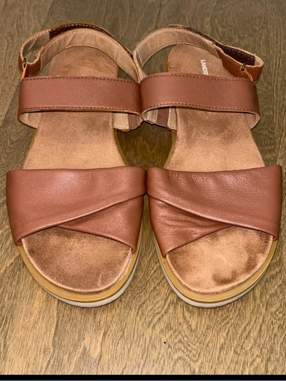 Lands End Womens 8 B Brown Comfort Sandals W/ Hook & Loop Strap
